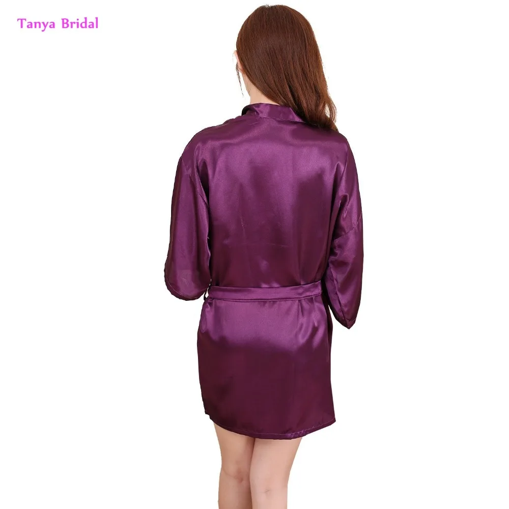 V Neck Bridesmaid Robe Beach Purple Mini Half Sleeve Satin Dress with Sashes | Свадьбы и торжества