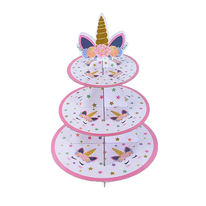 

3 Tier Unicorn Round Foldable Paper Cake Stand wedding Birthday Party cake decor Cake display baby shower unicorn Party Supplies