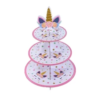 3 tier unicorn round foldable paper cake stand wedding birthday party cake decor cake display baby shower unicorn party supplies