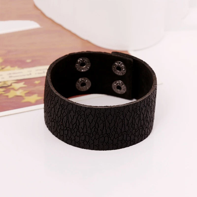 Vintage Genuine Leather Bracelet For Men Women Brown Black Wide Cuff Bangles Male Fashion Jewelry Textured Design Pulseiras Gift | Украшения