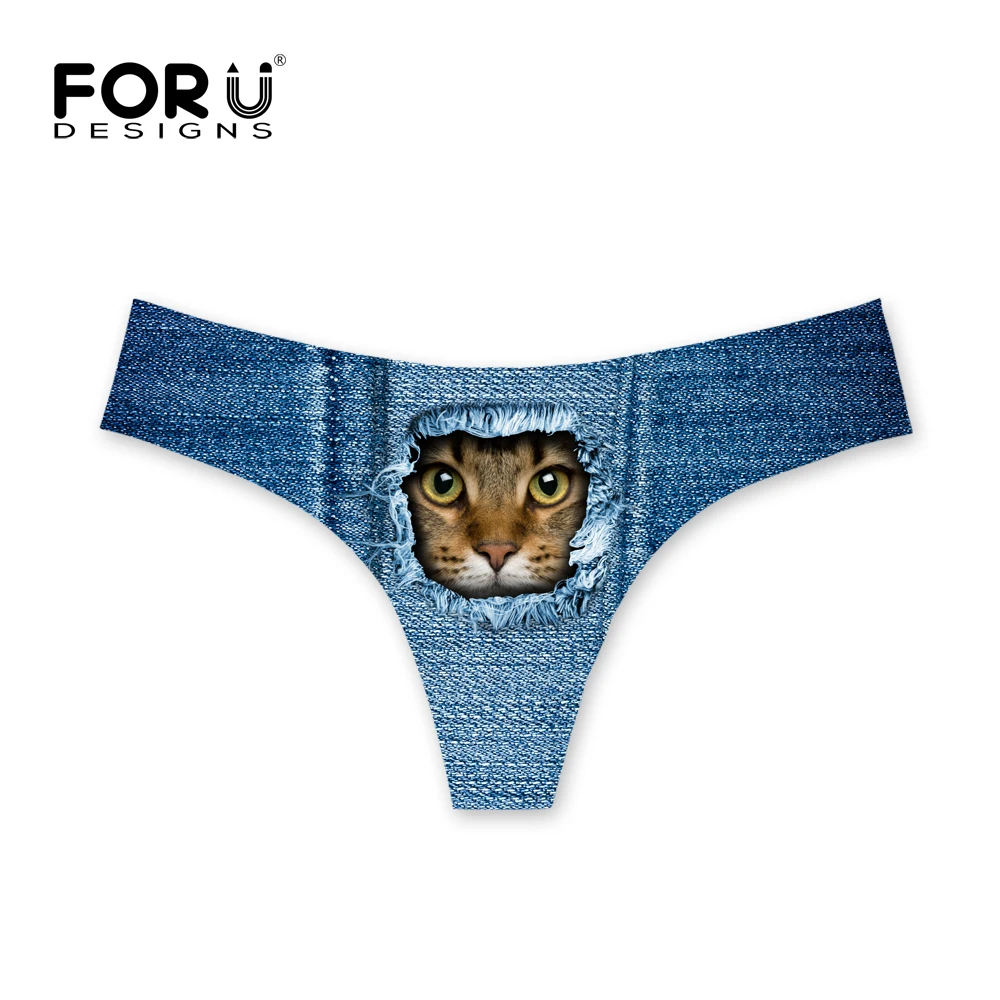 Женское джинсовое нижнее белье FORUDESIGNS с милыми синими животными и кошками