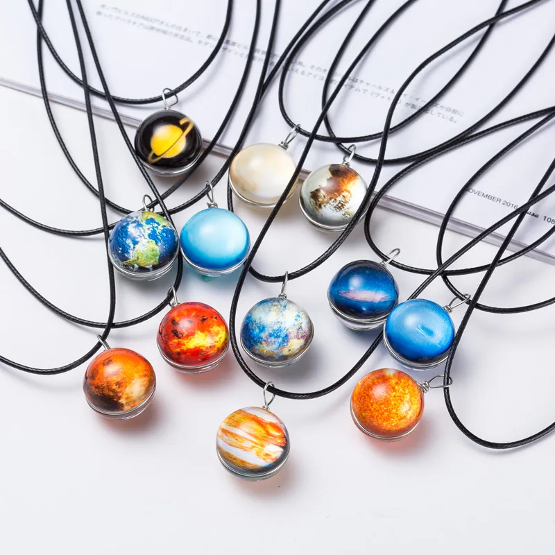 Женское Ожерелье с шариком из звездных созвездий Nine Planets медальон надписью Lucky Wish