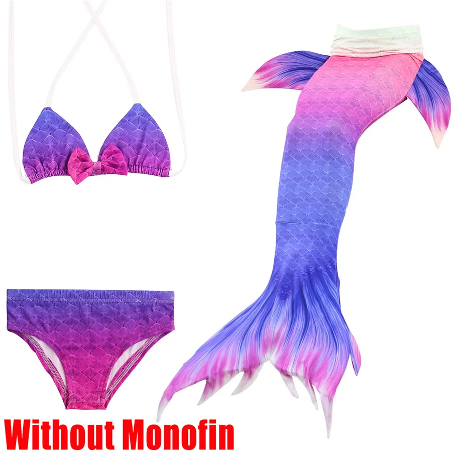 Without Monofin 11 Купальный костюм русалки для девочек, Моноласты, хвосты для купания, комплект бикини, детский купальник, хвост русалки, маскарадный костюм для девочек - Цвет: Without Monofin 11