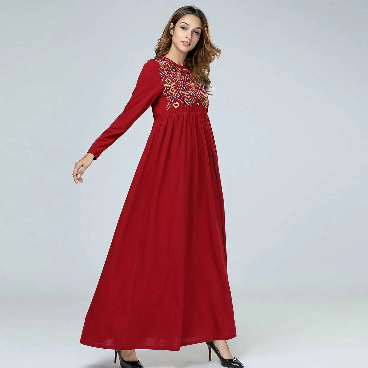 Женское длинное платье мусульманское этническое Платье макси с вышивкой