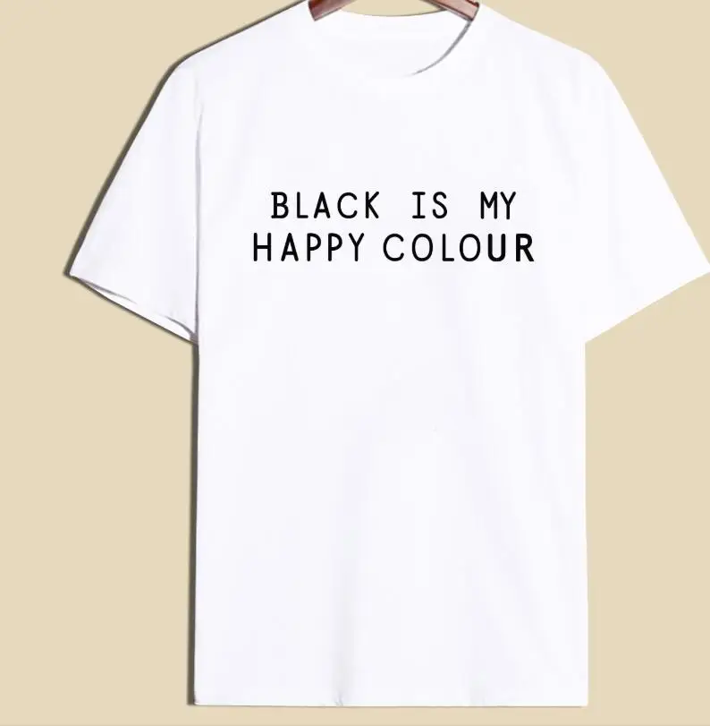 Черная повседневная женская футболка с коротким рукавом надписью is my Happy Color и