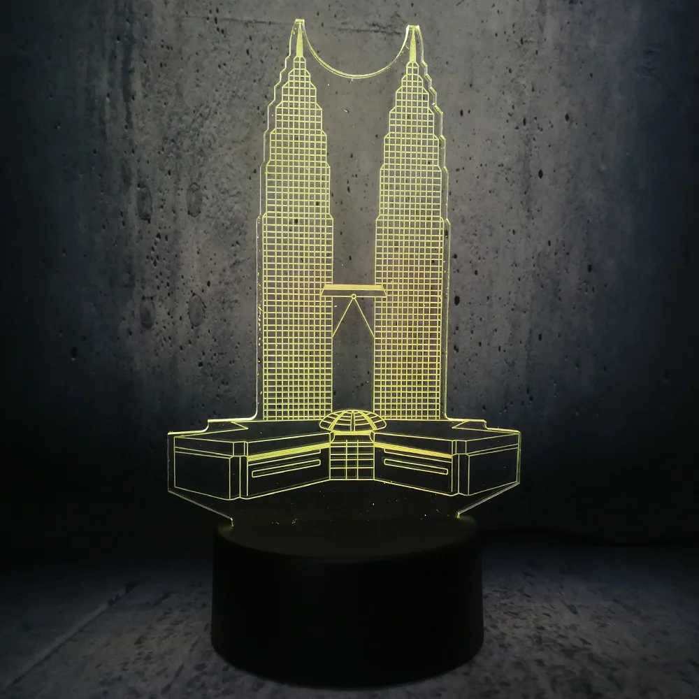 Светодиодная 3d-лампа Petronas Twin Towers с USB-разъемом меняющая цвет сенсорный пульт