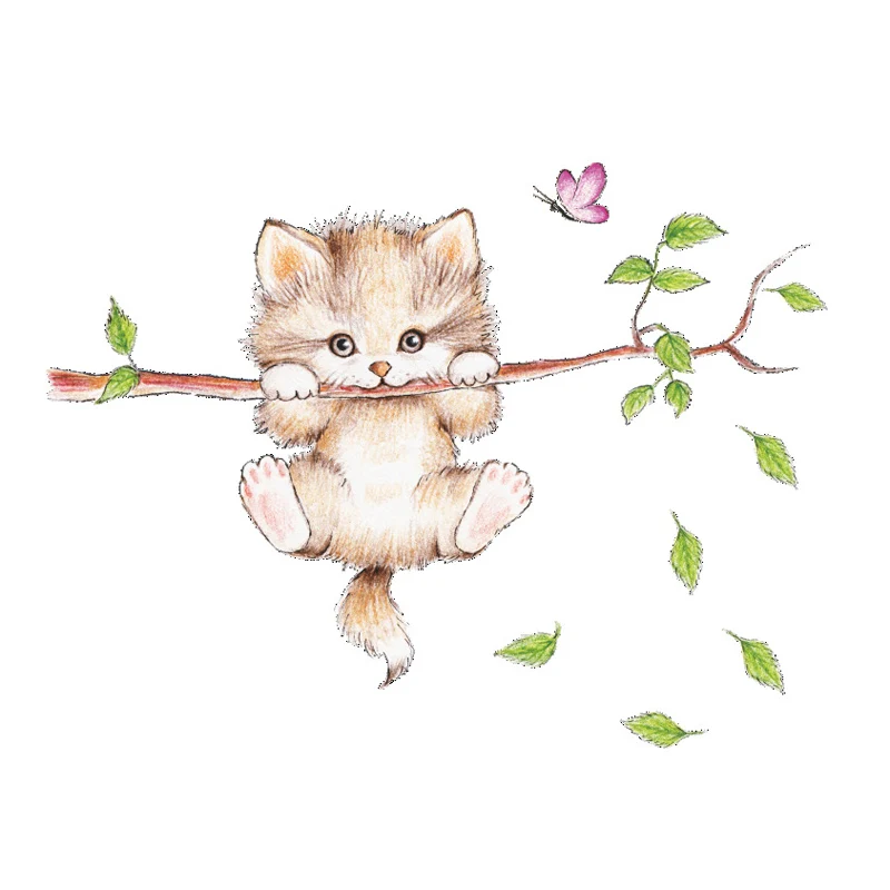 Наклейки на стену с изображением милого кота веток и бабочек|butterfly wall stickers|sticker for