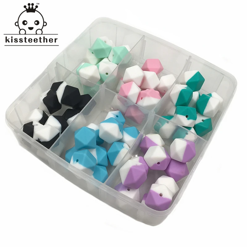 

60pcs DIY Nursing Jewelry Combination Package Mixed Color 0.67"(17mm) Geometric Hexagon Silicone Beads Baby Teether Toys Set