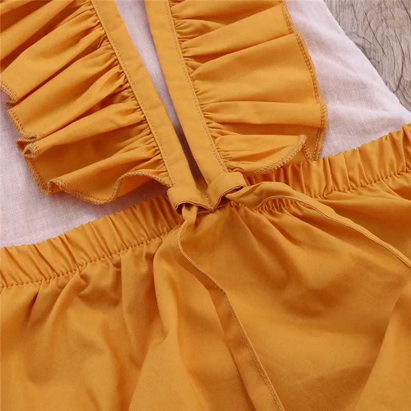 Новинка желтый комбинезон для маленьких девочек милый лоскутный кружевной