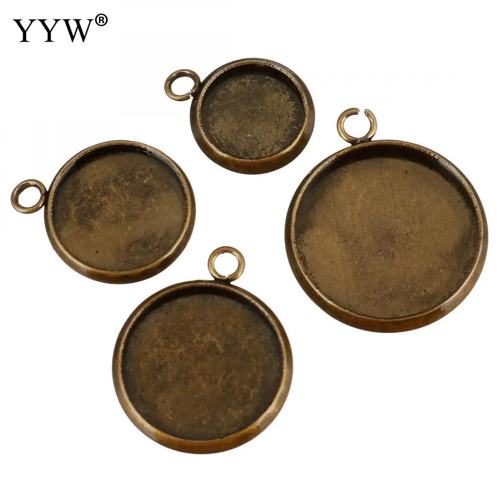 100PCs/Lot Stainless Steel Pendant base Pendant  Settings Flat Round antique bronze color plated Approx 2mm Sold By Lot