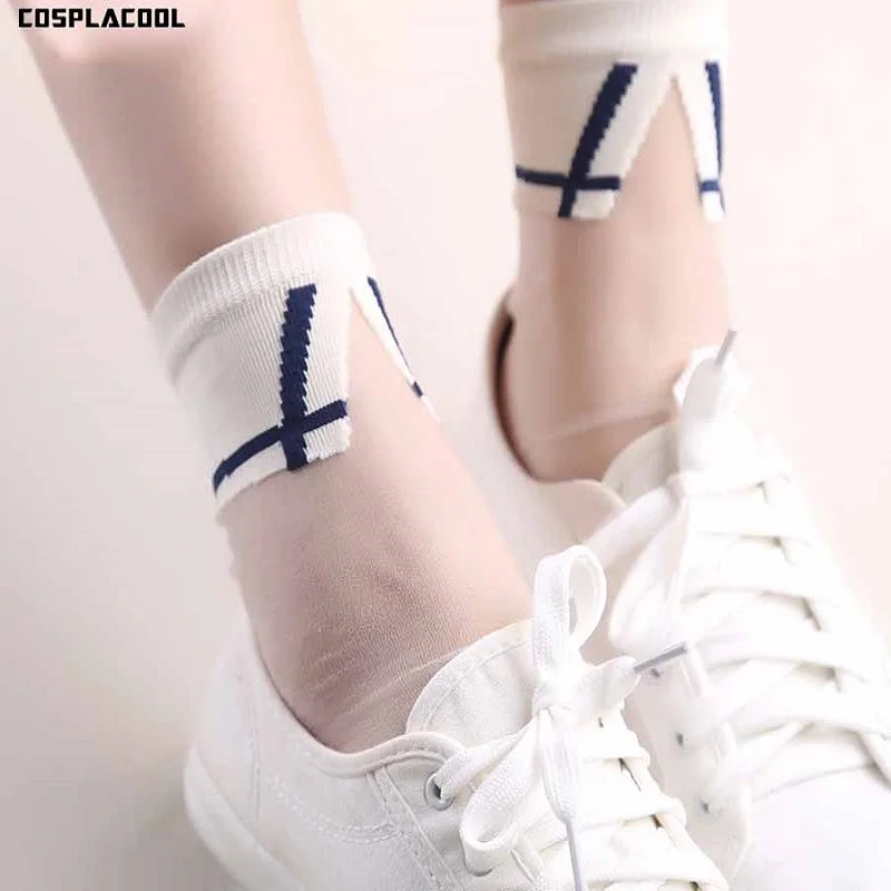 

[COSPLACOOL]Japanese Women Girls Transparent Ultrathin Socks Harajuku Collar Crystal Korean Glass Silk Sox Art Funny Novelty