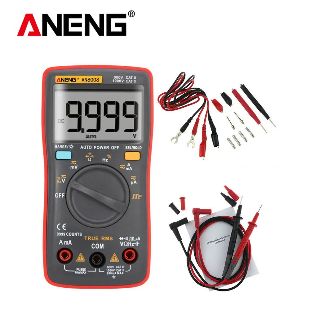 AN8008 Red AN8008 AN8009 транситор тестер True RMS цифровой мультиметр 9999 счетчик амперметр с подсветкой Напряжение Ток Ома квадратный вольтметр - Цвет: AN8008 Red
