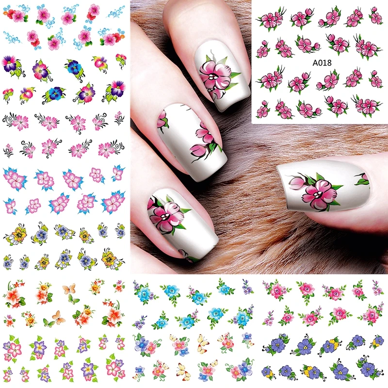 

12 sheets lot flower nail sticker water decals for nail art decorations manicure fake nails accessoires supplies tool A013-024