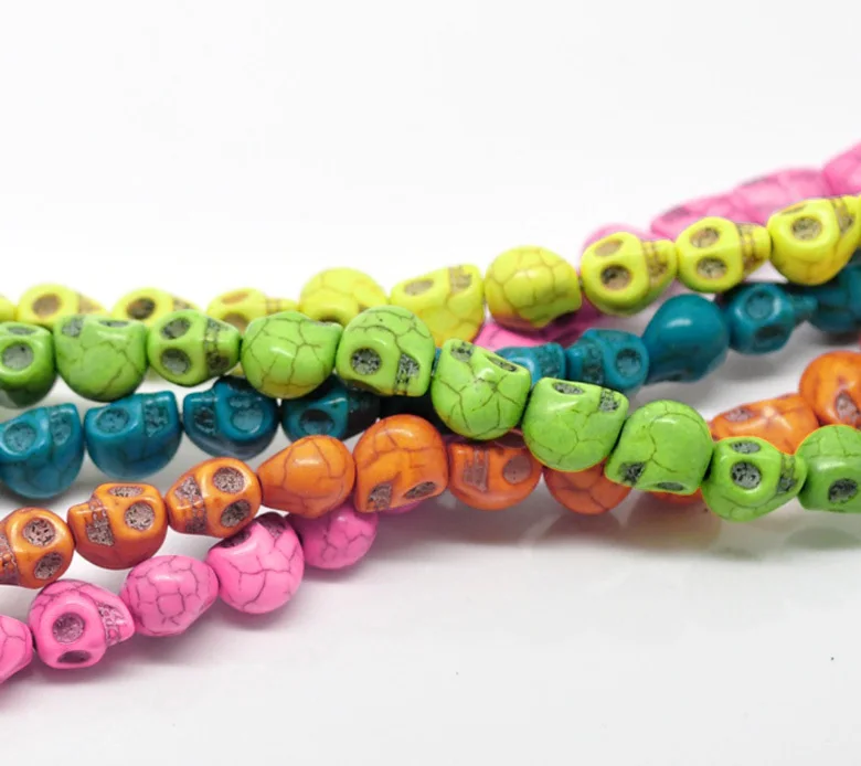 

Free Shipping 10 strands(10x40pcs) Mixed Skull Turquoise Howlite Loose Beads 10mmx8mm
