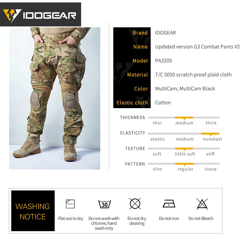 IDOGEAR тактические армейские брюки bdu G3 камуфляжные BDU с прокладками и Мультикам для