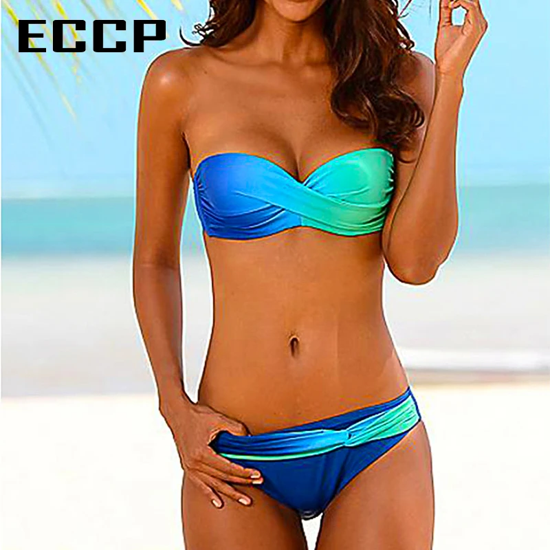 ECCP 2018 бикини женский купальник пуш ап ретро сексуальный летний комплект пляжная