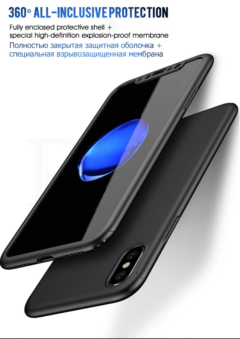Чехол на 360 градусов для iPhone 7, 8 Plus, X, XR, XS Max, с закаленным стеклом, Жесткий Чехол для iPhone 6, 6splus, X, 5, 5S, SE