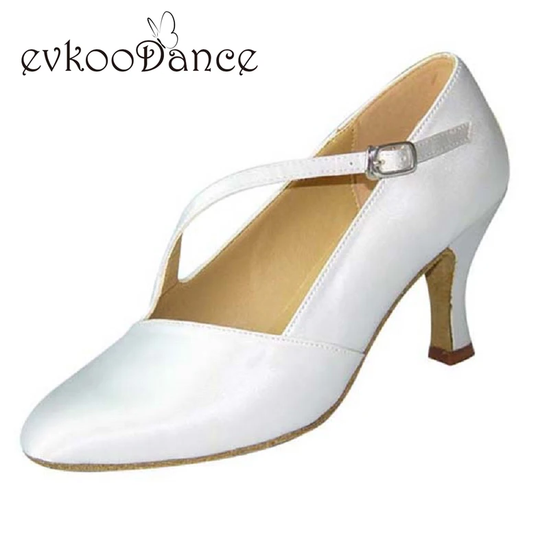 

White Black Khaki Tan Dark Tan Zapatos De Baile Heel Height 7cm Size US 4-12 Woman Ballroom Dance Shoes Close Toes NB012