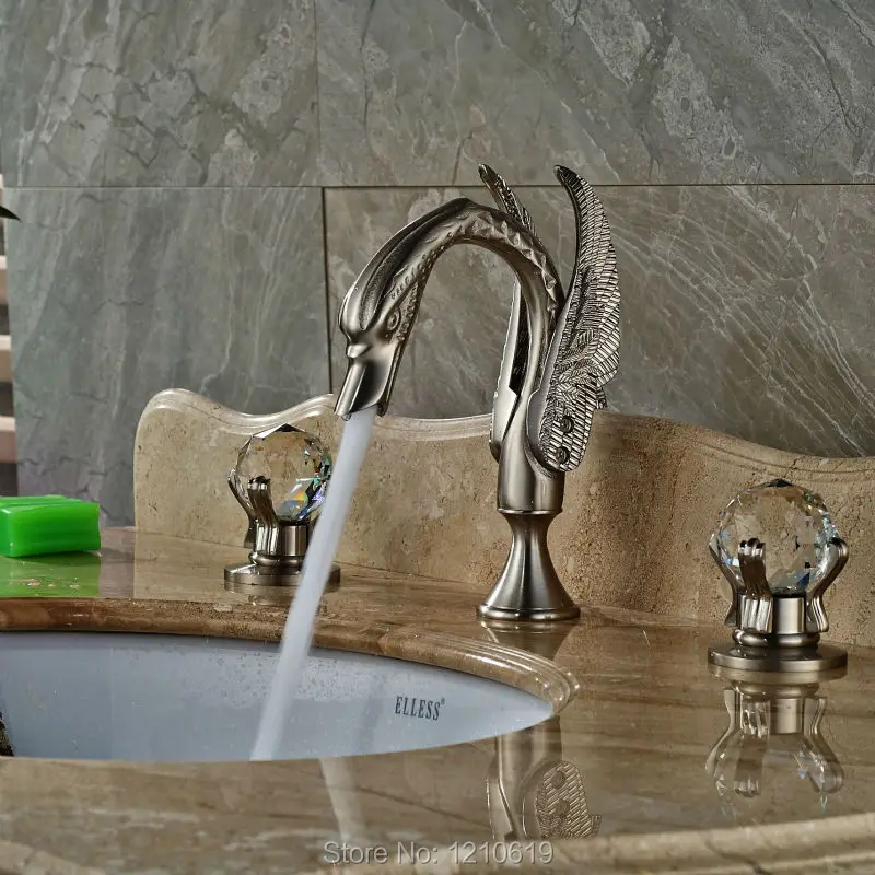 Uythner новый никелевый Матовый кран для раковины лебединый кристалл смеситель с
