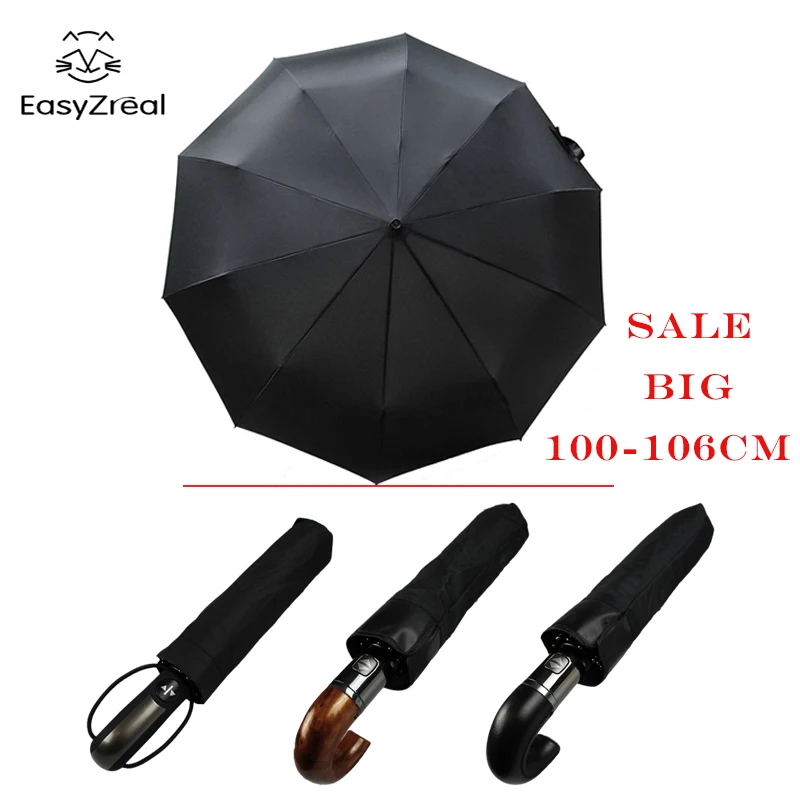 EasyZreal Leather Curved Handle men Automatic business Umbrella Male Windproof Big High Quality Umbrellas parasol Rain paraguas | Дом и сад