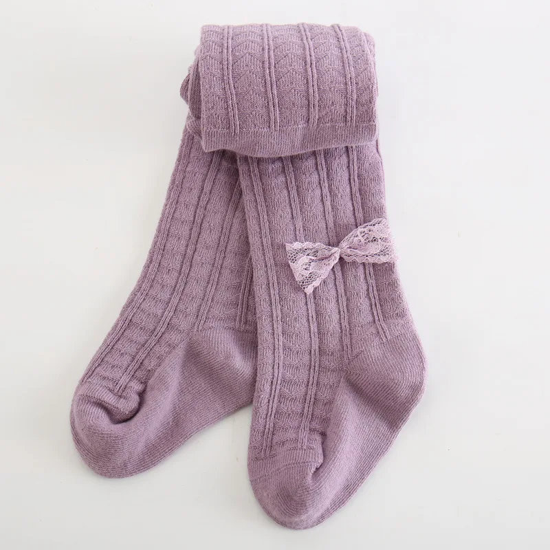light purple Мягкие хлопковые колготки для маленьких девочек; колготки для новорожденных с кружевным бантом; колготки для малышей; однотонные гетры; детские колготки; чулки; брюки - Цвет: light purple