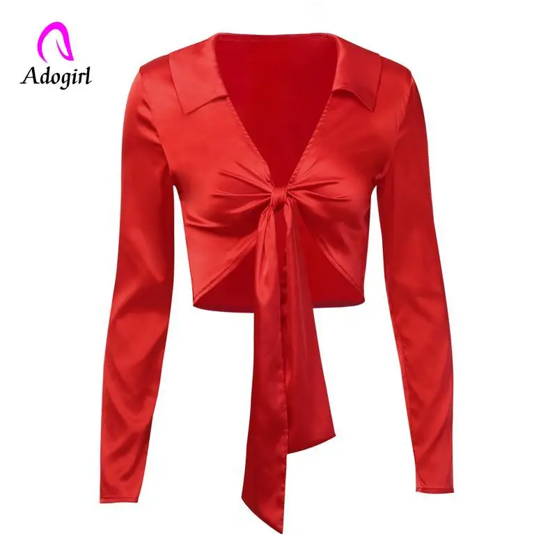 Новая атласная Офисная Женская рубашка Adogirl осенняя однотонная винтажная