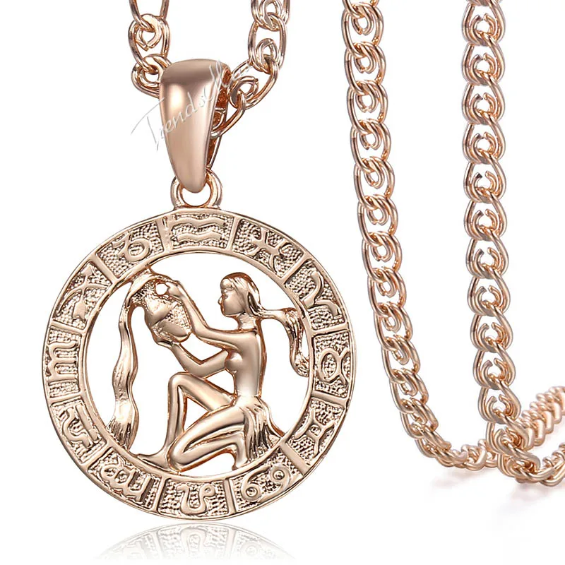 GP287 20inch Chain Женский Водолей Кулон 585 розовое золото знак зодиака, Созвездие женские подвески ожерелья для женщин ювелирные изделия дропшиппинг HGP287 - Окраска металла: GP287 20inch Chain