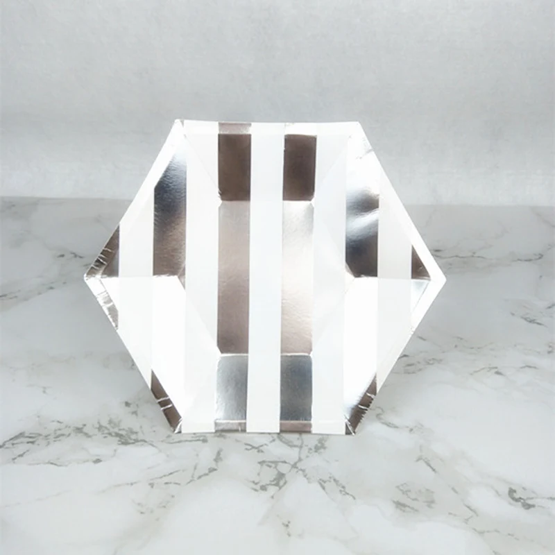 Silver Stripe 16 шт 7 inch/18 см Бумага пластин Фольга Золотая, серебряная край яркие тарелки вечерние Декоративная посуда на день рождения для свадьбы или «нулевого дня рождения» вечерние Декор - Цвет: Silver Stripe
