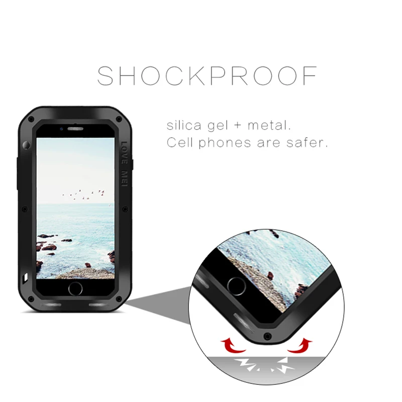 LOVE MEI Aluminum Metal Doom Armor For Apple iPhone 7 8 Waterproof Shockproof Heavy Duty Cover Cases for Plus |