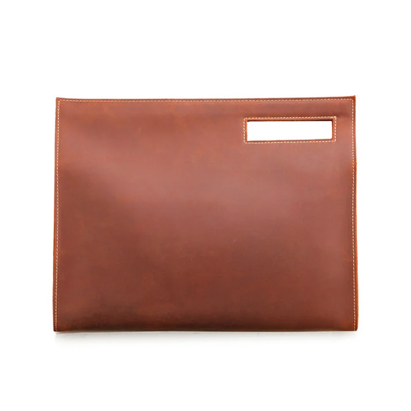 2018 New Retro Genuine Leather Men's Bag Crazy Horse Leather File Briefcase Men Shoulder Messenger Bag Fashion Laptop Handbags