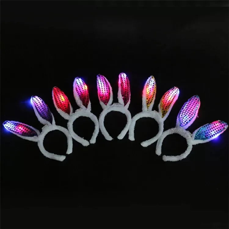 

Sexy LED Light Up Long Bunny Ear Hairband Plush Sequin Headband Flashing Kids Adult Christmas