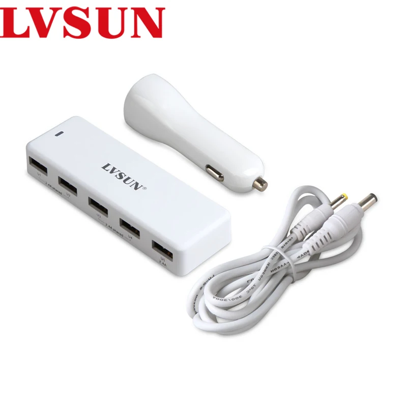 LVSUN 5V 2.4A Универсальный 5 Порт портативный USB Автомобильное зарядное устройство