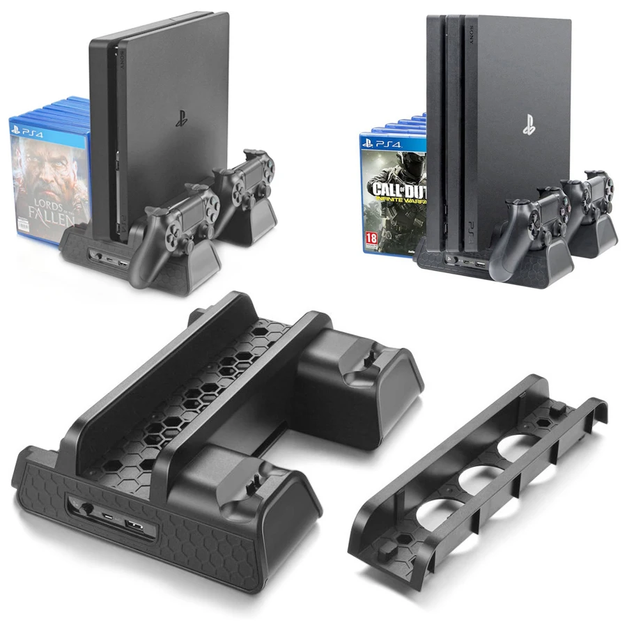 

Вертикальная подставка для PS4/PS4 Slim/PS4 PRO, охлаждающий вентилятор, зарядная станция для двух контроллеров SONY Playstation 4, PS4