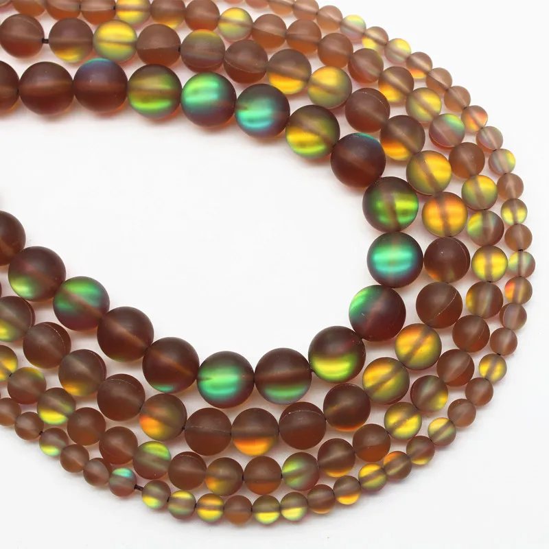 Coffee Flash Bead 6, 8, 10, 12 мм мерцающие круглые матовые бусины из лунного камня с лабрадоритовыми кристаллами, круглые бусины для браслета и ожерелья, DIY ювелирные изделия Mak - Цвет: Coffee Flash Bead