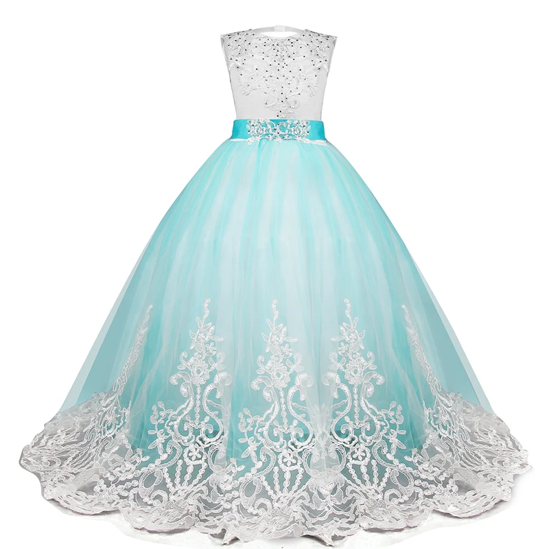 Lace Embroidery Girl Sleeveless Long Evening Dress Wedding Prom Birthday Party Dresses For Girls kids Children Teen Clothing | Детская