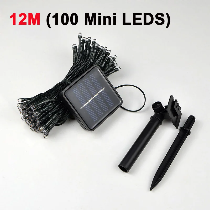 12M (100 mini leds) Solar Lights For Garden Decoration Fence Solar Lamp LED String Light Night Sensor Outdoor Holiday Wedding Christmas Decoration - Испускаемый цвет: 12M (100 mini leds)