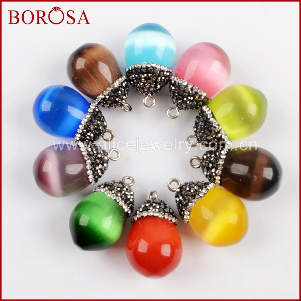 BOROSA Новые 20 шт каплевидные камни Друза с кошачьим глазом черные цирконы для