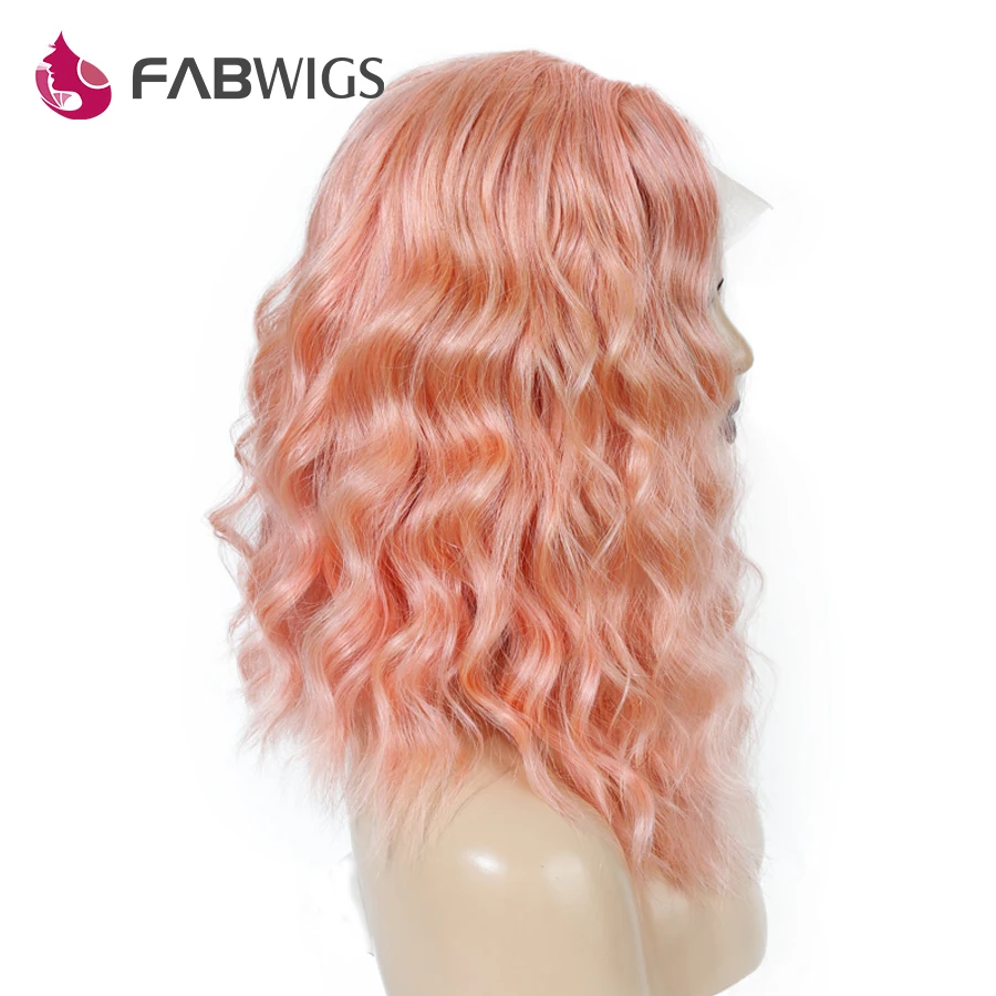 Fabwigs 250% Плотность фронта шнурка человеческих волос парики с волосами младенца предварительно сорвал розовый короткий Боб человеческих волос парики один раз кривизны