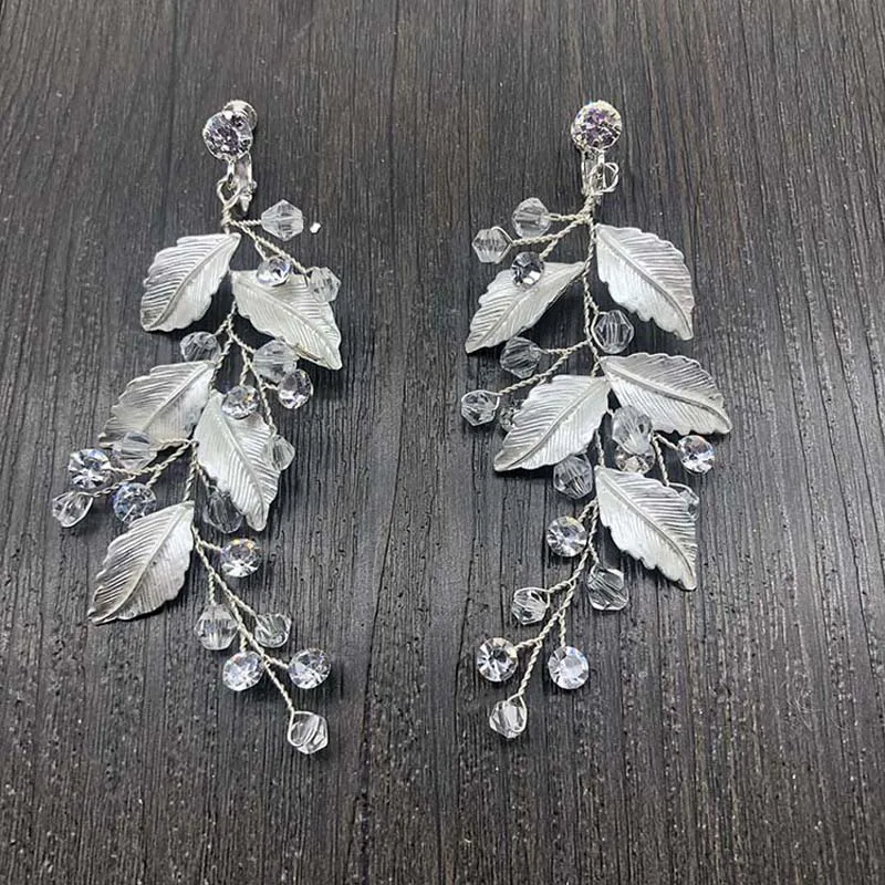 SLBRIDAL Стразы ручной работы кристалл жемчуг Клип на свадебные серьги с подвесками Свадебная люстра серьги Модные женские Девушки Ювелирные изделия - Окраска металла: 2119 Silver