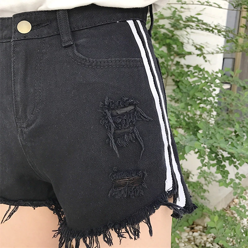 Женские джинсовые шорты с высокой талией черные и белые свободные повседневные