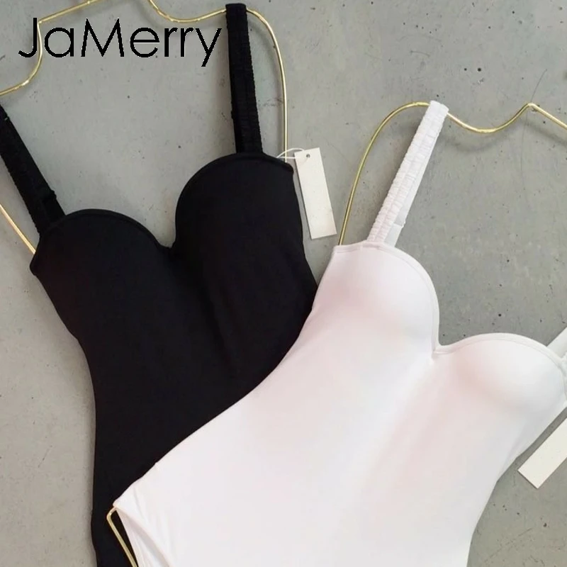JaMerry, сексуальный Одноцветный купальник бикини, цельный, пуш-ап, женский боди на бретелях, белый женский комбинезон, Летний Пляжный комбинезон