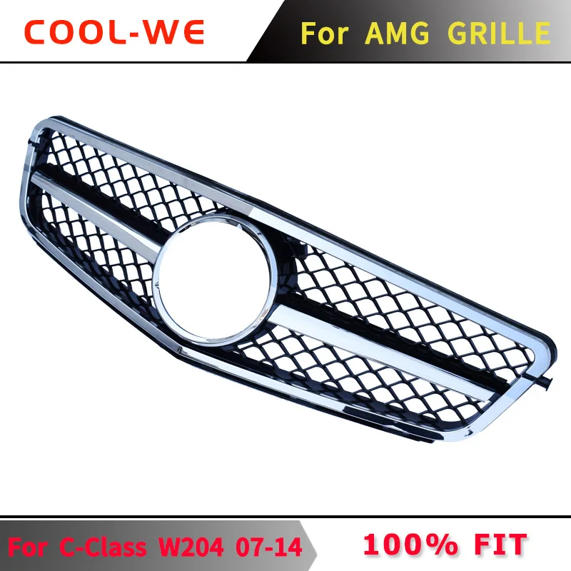 All Chrome Grill W204 гонки гриль для Mercedes Bezn GT Для AMG c200 c180 c250 c280 c350 c63 2007 - Цвет: All Chrome Grill