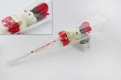 

DHL Free Shipping 48pcs Wedding Favor gift valentine's day, Mothers' Day gift Single bear rose soap flower cute bear doll gift