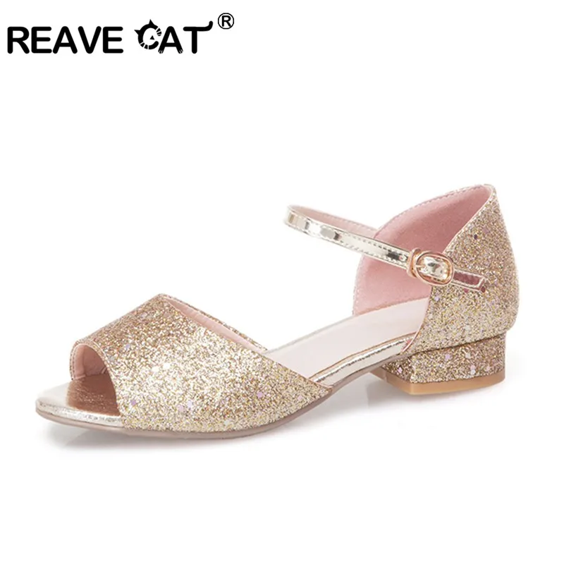 Женские блестящие сандалии REAVE CAT праздничные туфли на плоской подошве с открытым