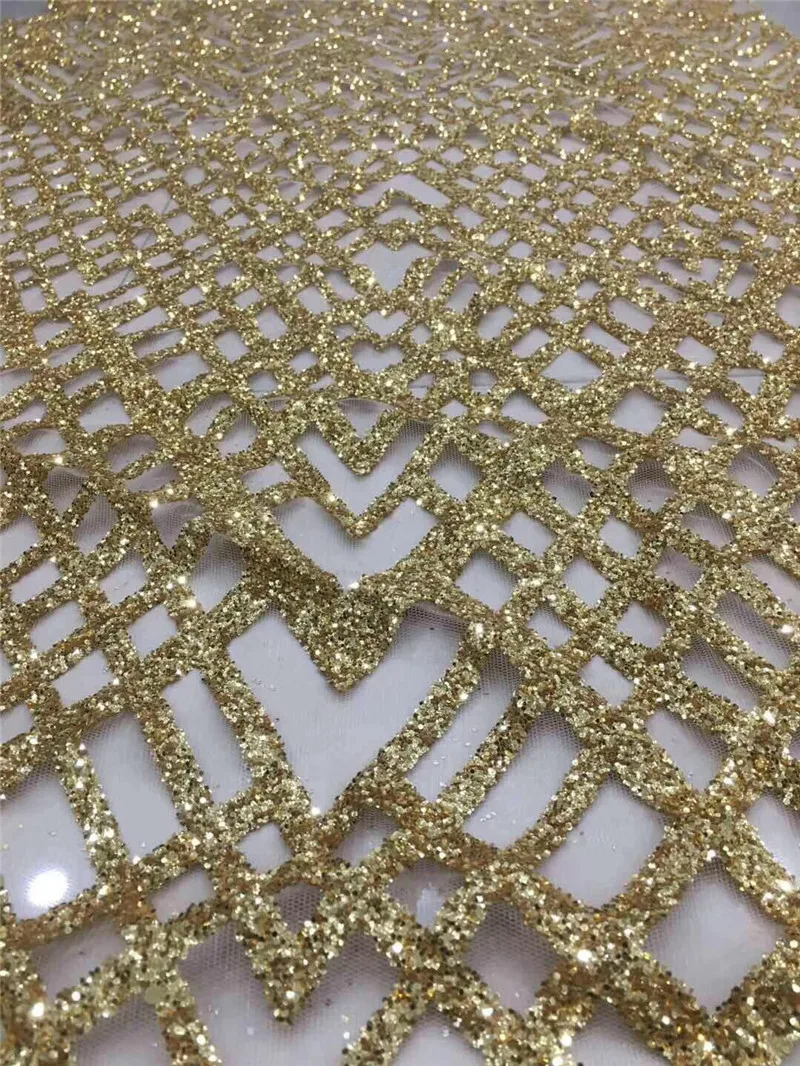 Золотой цвет склеенная блестящая Тюлевая кружевная ткань с блестками YG-283 лучшая