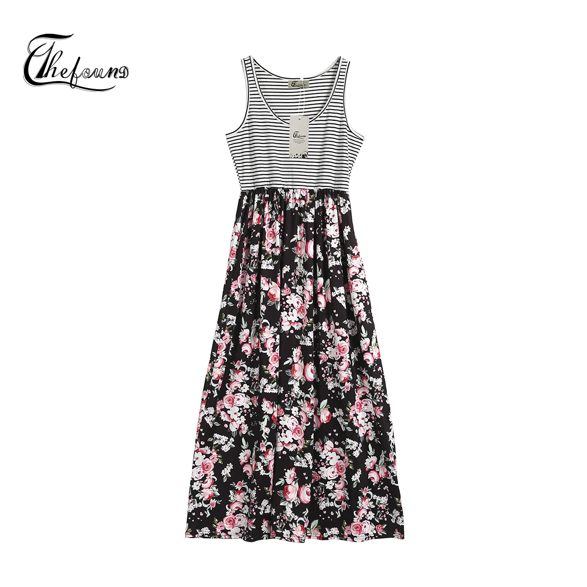 Одинаковое платье в полоску с цветочным рисунком для мамы и дочки длинные платья