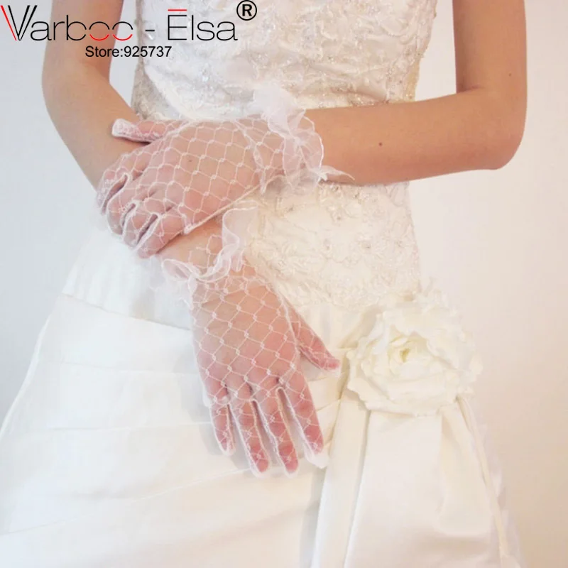 Короткие Свадебные перчатки Guantes De невесты белые прозрачные кружевные свадебные