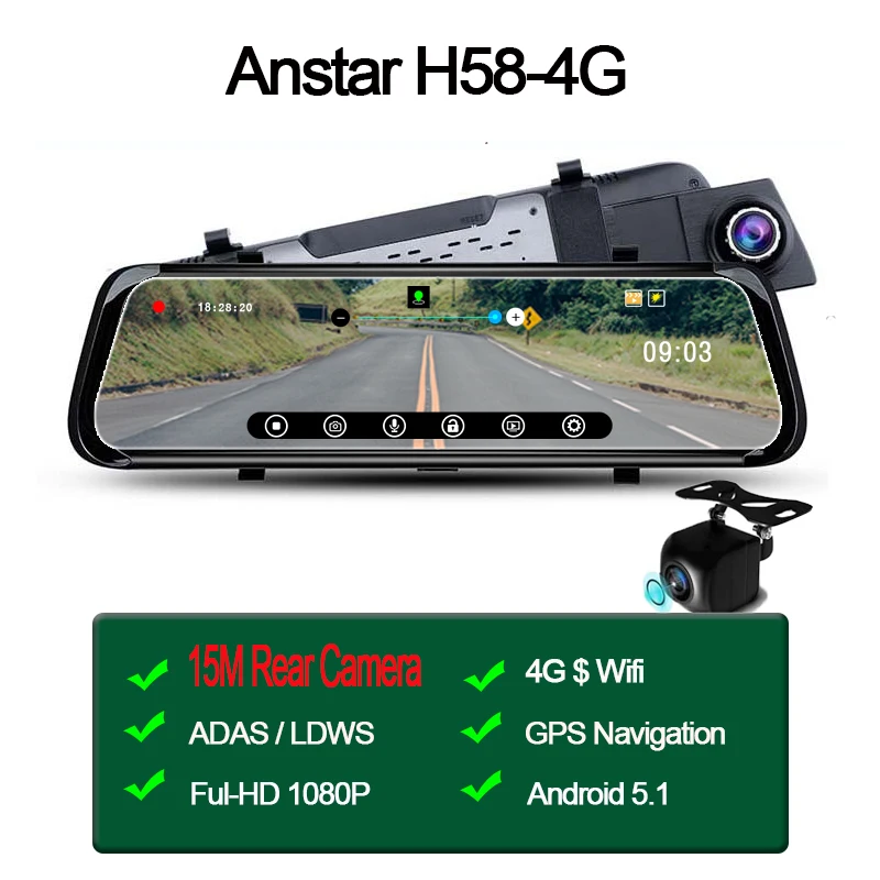 H58 with 4G Автомобильный видеорегистратор ANSTAR Android 4G, Автомобильное Зеркало, видеорегистратор 1080 P, Автомобильный видеорегистратор, супер ночное видение, ADAS, gps, автомобильный видеорегистратор, зеркало, видеорегистратор - Название цвета: H58 with 4G