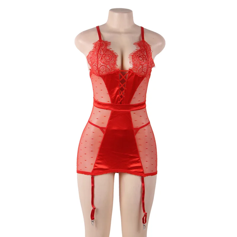 Женское сексуальное нижнее белье Babydoll большого размера, облегающее нижнее белье с сеткой и кружевом, женское сексуальное нижнее белье большого размера, ночная рубашка