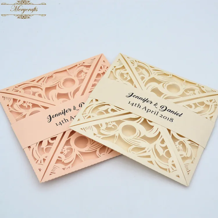 

classical folded square laser cut wedding invitations card